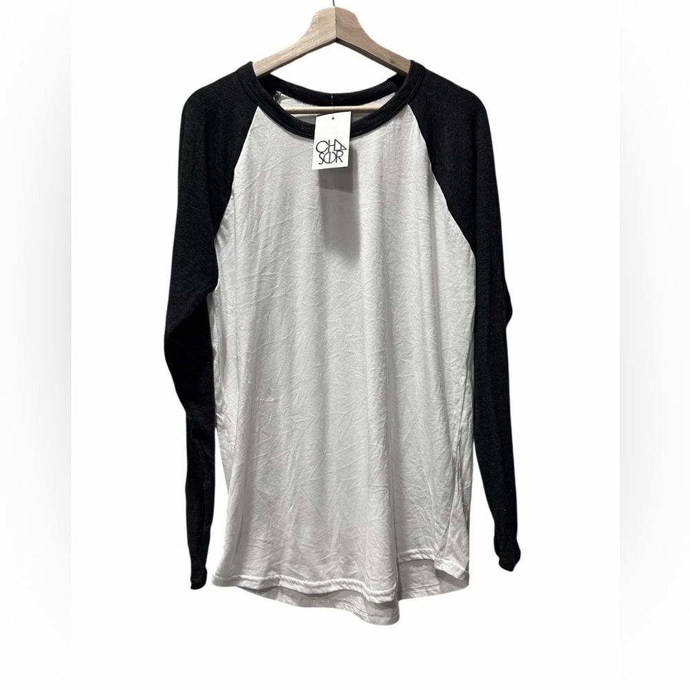 Chaser White and Charcoal Grey Raglan Baseball Tee Shirt Top Large NEW NWT